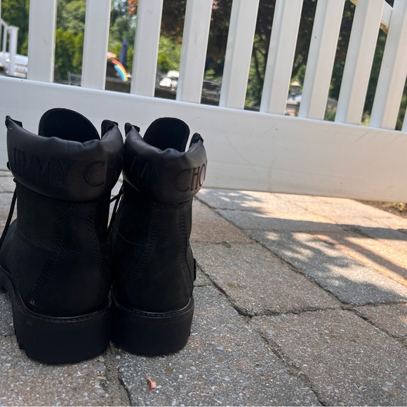 JIMMY CHOO X TIMBERLAND Nubuck Glitter Ankle Boots 7 Black Gunmetal - Picture 3 of 5